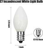SUNSGNE C7 White Outdoor Christmas Replacement Light Bulbs, 5 Watt E12 Candelabra Base Bulbs - Great for Salt Lamp, Night Lights, Decorative Lights, Christmas Outdoor String Lights, Pack of 25
