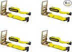 Mytee Products Ratchet Tie-Down Straps with Flat Hooks, 4" x 30' Ratchet Straps Yellow | 16,200 Lbs Breaking Strength | TieDown Ratchet Straps for Flatbed, Truck, Trailers Pickup (4 Pack)