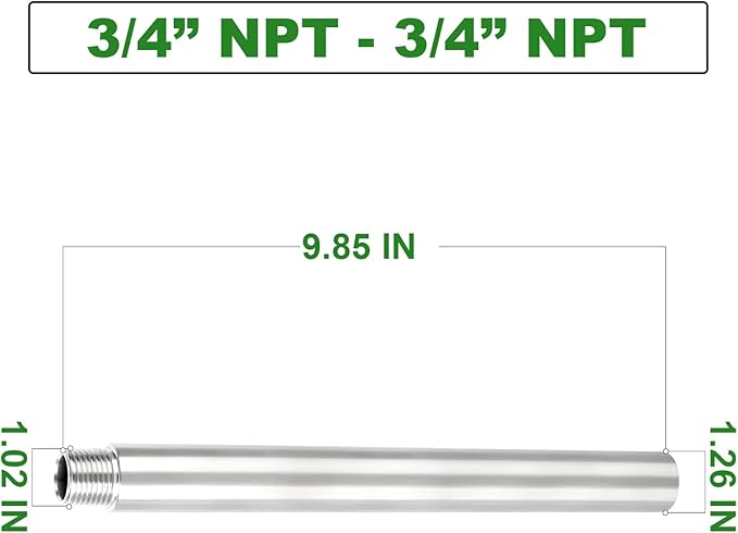 TAISHER 1PCS Stainless Steel Pipe Fittings, 3/4" NPT Male x 3/4" NPT Female Threaded, 10" Length Nipple Cast Pipe