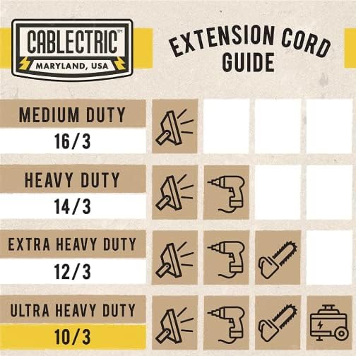 10 ft Heavy Duty Extension Cord with 3 Outlets, SJTW 10/3 Outdoor Extension Cord with Multiple Outlets 10ft with 3 Prongs Lighted Plug, 10ga Weatherproof Electric Cord, American Owned