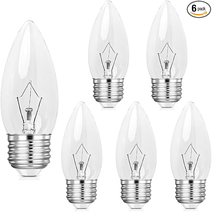 B11 Lighting Torpedo Clear C35 CTC 40W E26 Base Decorative Incandescent Light Bulbs 120V for Chandeliers, Ceiling Fan Lights, Pendants, Wall Sconces, Dimmable, Warm White 2700K (6 Pack)