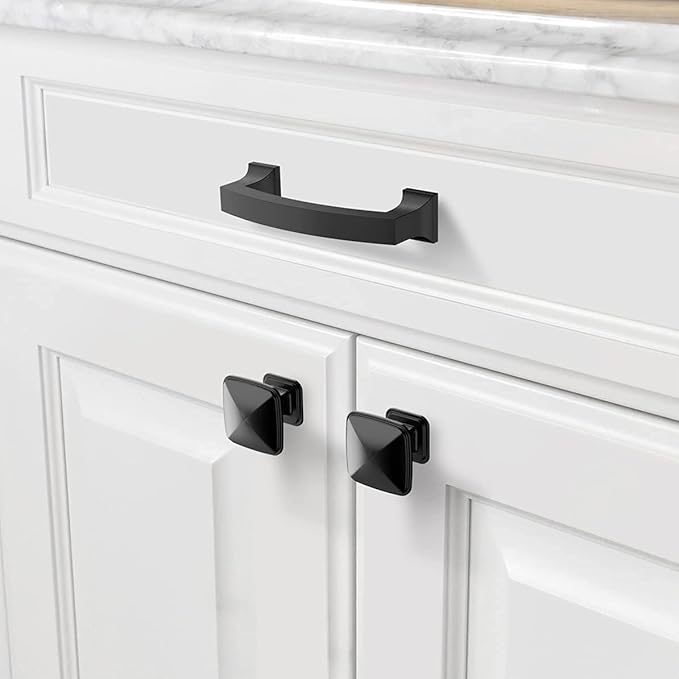 Asidrama 10 Pack 3 Inch(76mm) Hole Centers Kitchen Cabinet Handles, Matte Black Cabinet Pulls Kitchen Cabinet Hardware for Cupboard Drawer Pulls