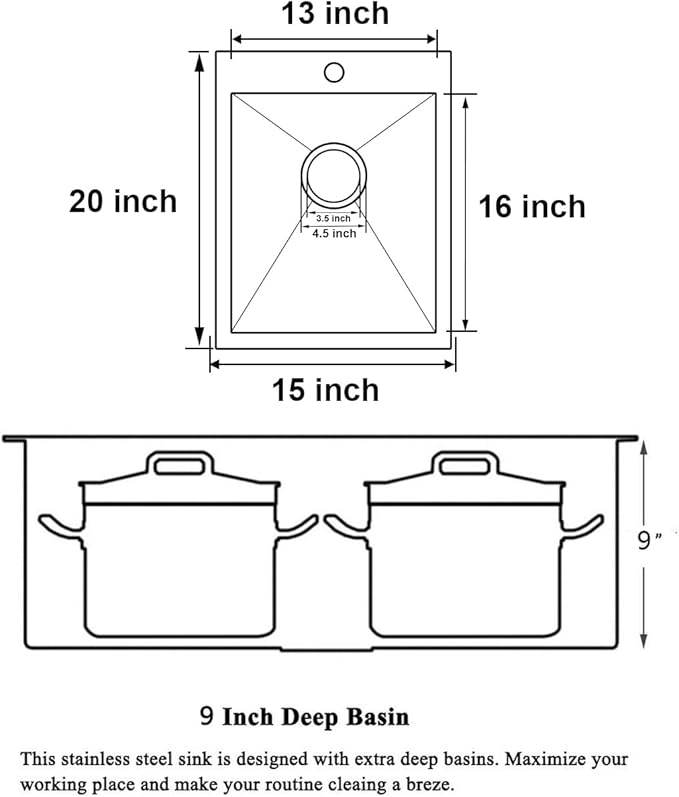 SHACO 15x20 Inch Drop In Bar Sink, Small Kitchen Sink for RV, 16 Gauge 304 Stainless Steel Topmount Handmade Wet Prep Single Bowl for Yard Office Utility Laundry with Grid & Drain