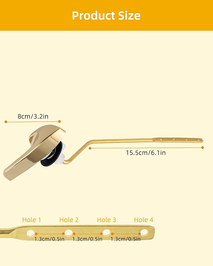 2 Pack Universal Polished Gold Toilet Handle Replacement Kit, Side/Angle Mount Toilet Flush Handle Compatible with Kohler K-GP30324-CP/TOTO/American Standard, Stainless Steel Flapper Chain