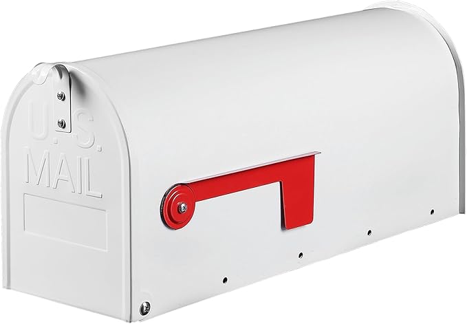 White Mailboxes for Outside Post Mount, Galvanized Steel Metal Mailbox, Standard Size, 20 x 8.7 x 6.7 Inches