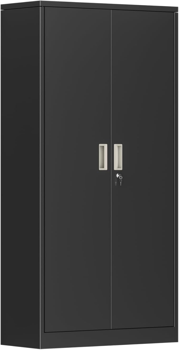 Greenvelly Metal Garage Storage Cabinet with with Pegboard,Black Tool Steel Cabinet with Doors and Adjustable Shelves, Tall Lockabke Garage Cabinet for Home Office, Garage, School,Pantry(36x18)