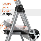 2 Step Ladder Folding Step Stool, 330lbs Heavy-Duty Steel Ladder with Anti-Slip Wide Pedals & Comfort Handgrip, Lightweight & Portable for Home, Kitchen, Garage