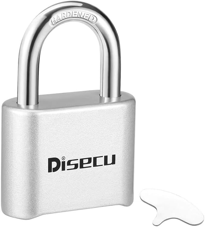 1 Pack disecu Heavy Duty 4 Digit Combination Lock, Anti-Error Feature, Outdoor WaterproofPadlock for School Gym Locker, Fence, Gate, Hasp Storage, Toolbox (Silver)