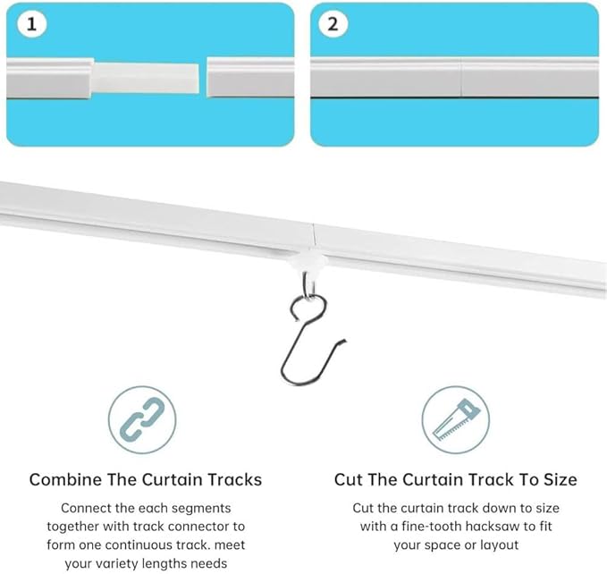 Self Adhesive Ceiling Or Wall Curtain Track No Drill Curtain Rod 8FT/96Inch, No Damage Curtain Track Hangers, For Windows Cabinet Closet Bathroom Shower Curtain (8FT)