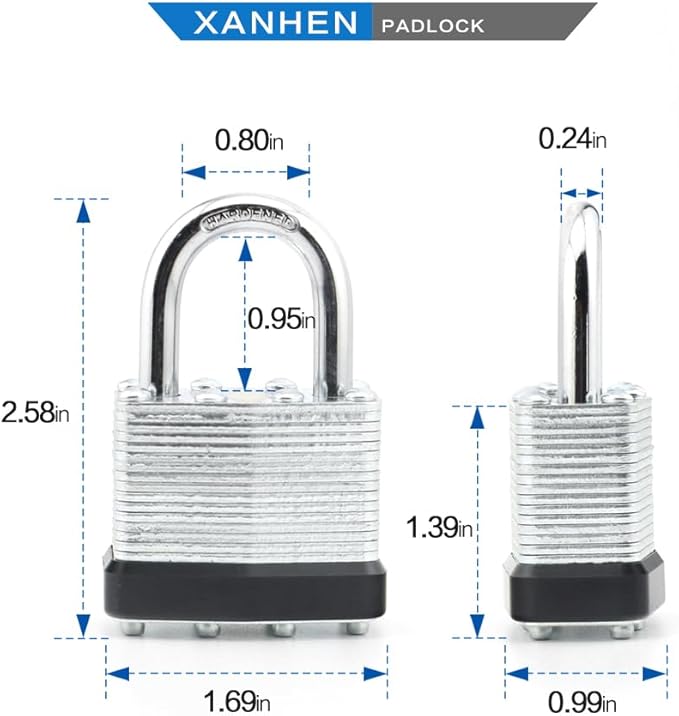 Keyed Alike Laminated Steel Padlocks with Normal Shackle for Sheds, Fences & Lockers (12-Pack)