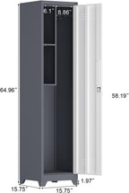 Storage Cabinet,Slim Broom Closet Storage Cabinets with Lockable Doors,Narrow Utility Cabinets with Hanging Rod,Tall Broom Closet for Laundry,Home Office,Grey-White