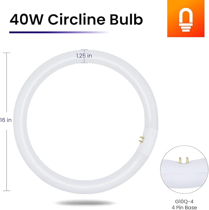 lumenivo FC16T9 40W Circline Fluorescent Bulb Replacement 16 Inches - T9 Bulb with 4-Pin Base (G10Q-4) – 6500K Daylight - 1 Pack