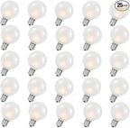 Abeja G40 Frosted Replacement Light Bulbs, 5W Clear Globe Bulb fits E12 C7 Candelabra Screw Base Sockets, 1.5 Inch Dimmable Light Bulbs for Indoor Outdoor Patio Decor, Pack of 25