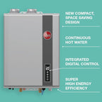 Rheem RTGH-95DVELP-3 Super High Efficiency Condensing Indoor Tankless Liquid Propane Water Heater, 9.5 GPM with WiFi