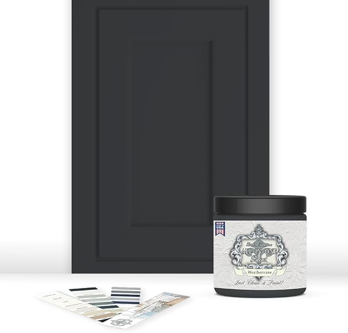 ALL-IN-ONE Paint, Durable cabinet and furniture paint. Built in primer and top coat, no sanding needed. Includes our 30 featured color card - Weathervane (charcoal), 8oz Sample