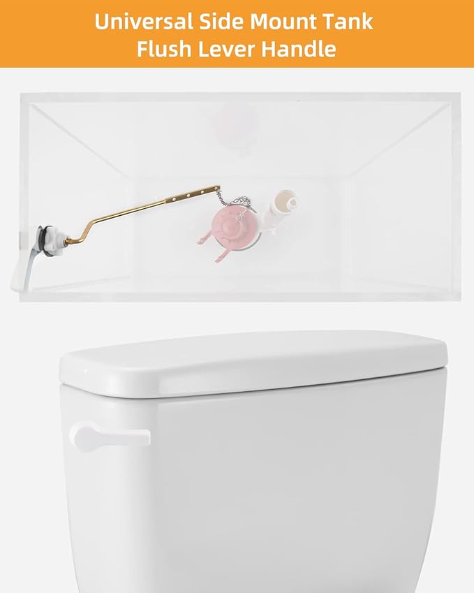 Hibbent Universal Metal Side Mount Toilet Handle Replacement Kit, Brass Toilet Flush Tank Lever with Stainless Steel Flapper Chains for Most Toilets, White Finish
