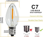 KGC 25Pack C7 LED Christmas Light Bulb, E12 Base LED Bulbs, 0.6W 2200K Warm White 50LM, Clear Plastic Night Lights C7 Replacement Bulbs for Christmas String Lights.