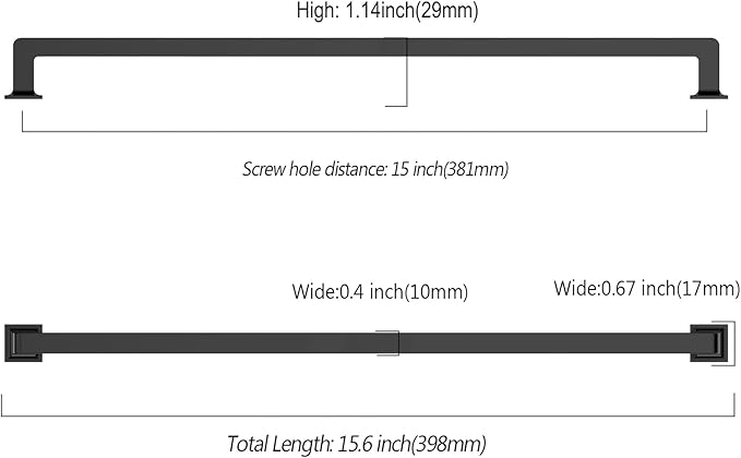 15 Inch Cabinet Handles Matte Black - 6 Pack Long Kitchen Hardware Pulls for Cabinets and Wardrobes