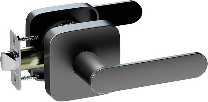 ULTRALOQ Passage Lever Door Handle, Reversible Black Front Door Handle No Lock for Interior or Exterior Door, Closet, Hallway, Adjustable Latch Backset, IP65 Waterproof, Matte Black