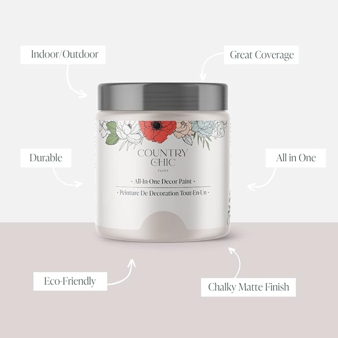 Country Chic All-in-One Chalk Paint for Furniture, Cabinets, Home Decor, Eco-Friendly, Matte Finish, Built-In Primer & Top Coat for Wood, Metal - Darling (Light Purple) - 4 oz (118 ml)