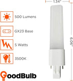 GoodBulb 7 Watt Replacement Horizontal LED Plug-in Light Bulbs | Commercial 5 Watt Hybrid 2 Pin GX23 Base 3500K Neutral White | High Output 500 Lumens | 120° Beam LED PL Light Bulbs | 10 Pack