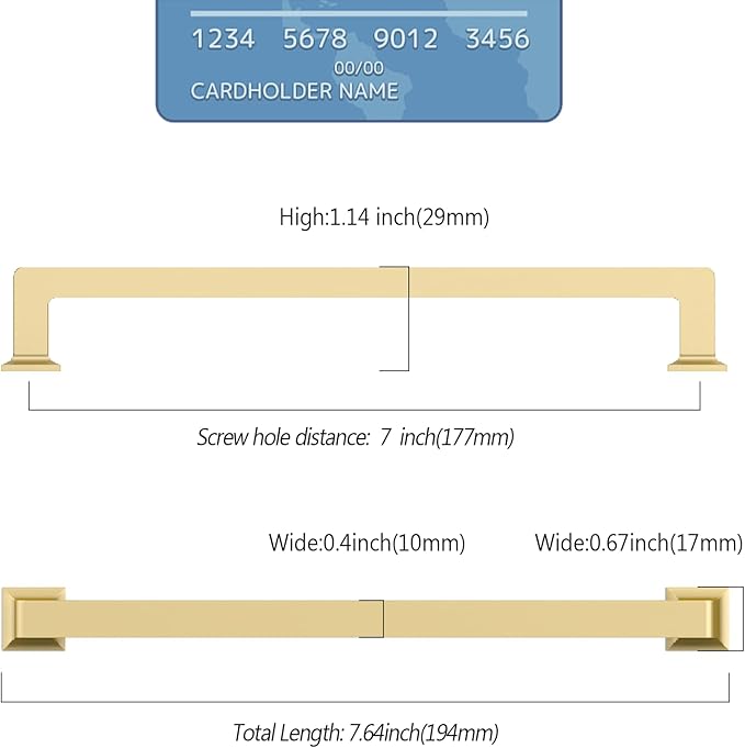 FILTA 7 Inch(177mm) Hole Centers Gold Cabinet Handles(Set of 10),Gold Cabinet Pulls Zinc Alloy Kitchen Cabinet Pulls Cabinet Hardware for Cabinets Cupboard Drawer