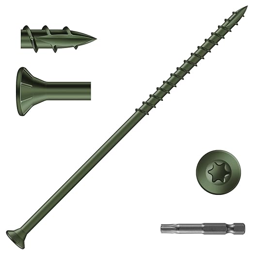 #14 x 6 Inch Deck Screws (23Pcs) 1lb. Exterior Wood Screws. Carbon Steel, Green, Flat Head, Rust Resistant epoxy Coated, with T30 Star Bit