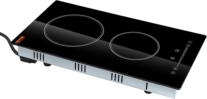 VEVOR Built in Electric Stove Top, 12 inch 2 Burners Ceramic Cooktop, Glass Radiant Cooktop with Sensor Touch Control, Timer & Child Lock Included, 9 Power Levels for Simmer Steam Slow Cook Fry,110V