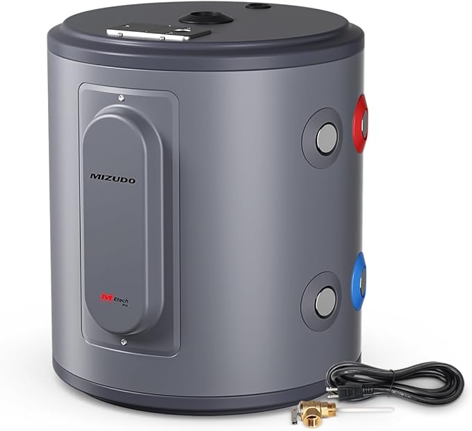 Electric Mini Tank Water Heater, MIZUDO 6 Gallon Point of Use Hot Water heater 1500W, Compact Residential 120V with T&P Valve, Adjustable Thermostat, UL Listed