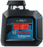 BOSCH GLL50-40G Green-Beam Self-Leveling 360 Degree Cross-Line Laser, Includes 4 AA Batteries, L-Bracket, Ceiling Clip, & Hard Carrying Case