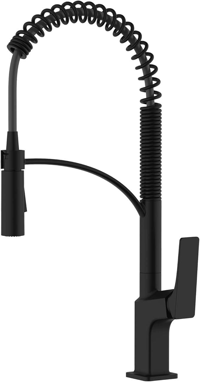 Ruvati Seneca Matte Black Single Handle Pull Down Kitchen Faucet Spiral Pro Style with Pre-Rinse Spray Hose - RVF1236MB