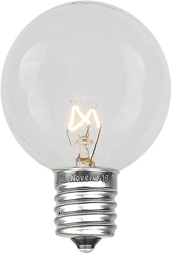 Novelty Lights 25 Pack G50 Outdoor Patio Globe Replacement Bulbs, Clear, E17/C9 Intermediate Base, 7 Watt