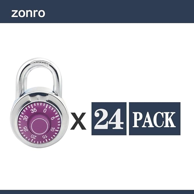 ZonRo Locks Combination Padlock, Fixed Dial Combination Padlock 24 Pack,3 Digit Code Standard Dial Combination, 2 in Wide. 3 in Height,Purple Turntable, Lock for Gym & Locker, School, Toolbox