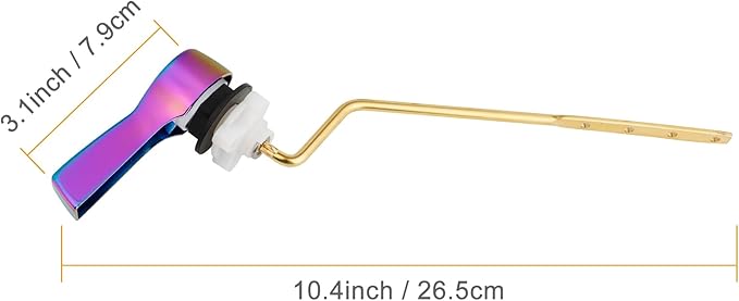 Hibbent Universal Metal Side Mount Toilet Handle Replacement Kit, Brass Toilet Flush Tank Lever with Stainless Steel Flapper Chains for Most Toilets, Rainbow