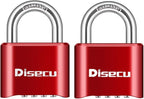 2 Pack disecu 4 Digit Combination Lock, Heavy Duty Outdoor Waterproof Padlock for School Gym Locker, Fence, Gate, Storage Unit, Toolbox (Red)