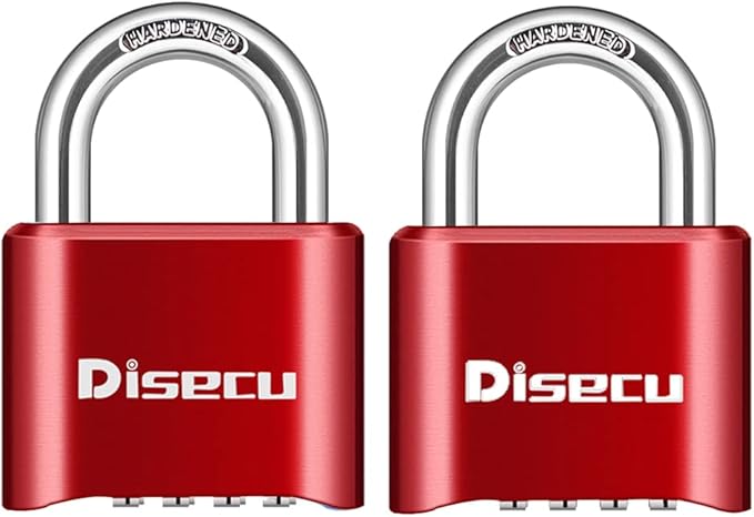 2 Pack disecu 4 Digit Combination Lock, Heavy Duty Outdoor Waterproof Padlock for School Gym Locker, Fence, Gate, Storage Unit, Toolbox (Red)