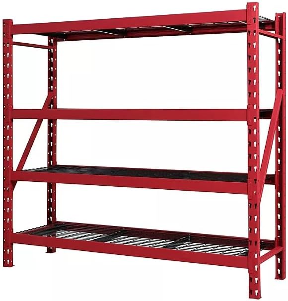 Heavy Duty Member Mark 4-Shelf Industrial Storage Rack, 77" W x 24" D x 72" H (Red, 3 Pack)