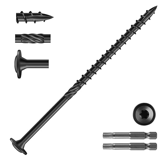 #14 x 5 Inch Lag Screws (57Pcs) 2lb. Structural Wood Screw, Black, Carbon Steel, Washer Head, Rust Resistant epoxy Coated, T30 Star Bit