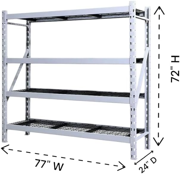 Heavy Duty Member Mark 4-Shelf Industrial Storage Rack, 77" W x 24" D x 72" H (Granite, 2 Pack)