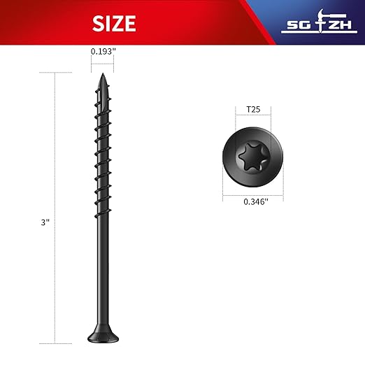 #9 x 3 Inch Deck Screws (69Pcs) 1lb. Exterior Wood Screws. Carbon Steel, Black, Flat Head, Rust Resistant epoxy Coated, with T25 Star Bit