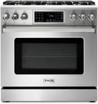 THOR Kitchen 36-Inch Gas Range with Tilt Panel and Self-Cleaning Oven in Stainless Steel - Model TRG3601