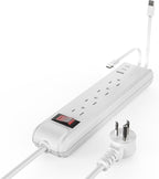 4-Outlet 6.5Ft Long Cord 2500W Power Strip Build-in Charging Cable and2 Type C (PD 23W) & USB (QC 3.0 5V3A) Fast Charging Ports (White)
