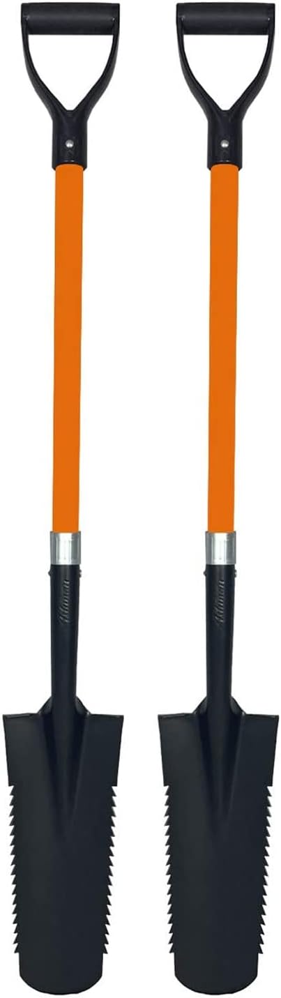 Ashman Drain Spade Teeth Shovel (2 Pack) - 48 Inches Long Handle Spade with D Handle Grip - Durable Handle with a Thick Metal Blade - Multipurpose Premium Quality Orange