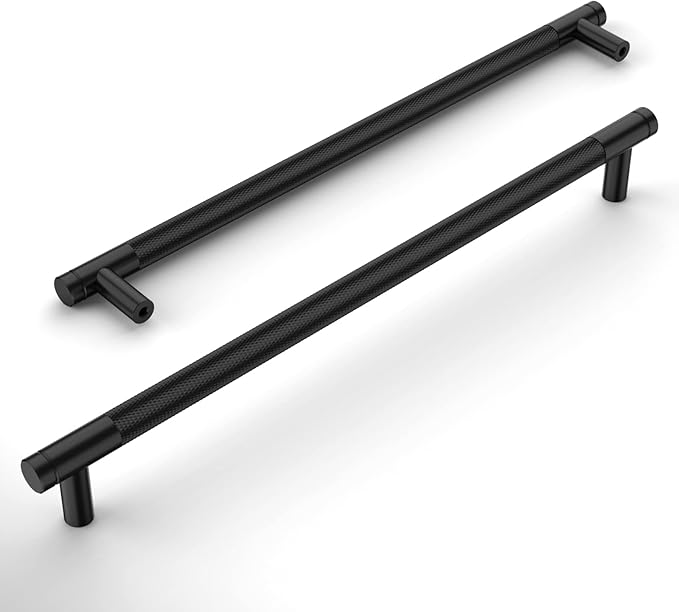 Amerdeco 10 Pack Matte Black Knurled Cabinet Pulls 9 Inch Center to Center Kitchen Cabinet Handles for Drawer Dresser, Cupboard and Wardrobe ZH0031…