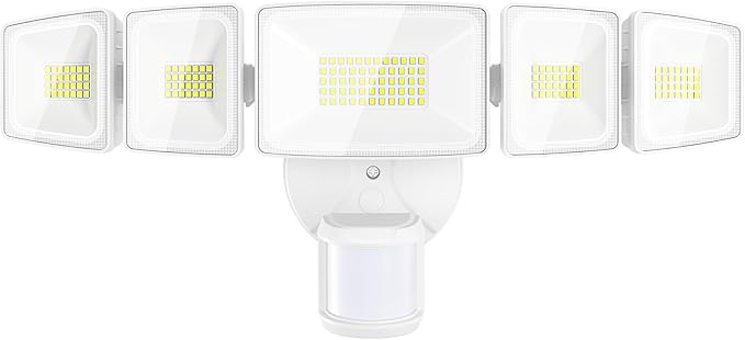 Onforu 120W 12000LM LED Security Lights Motion Sensor Outdoor, Dusk to Dawn Flood Lighting, 5 Heads 360° Wide Angle Illumination, 6500K IP65 Waterproof Hardwired Floodlight Motion Detection (White)