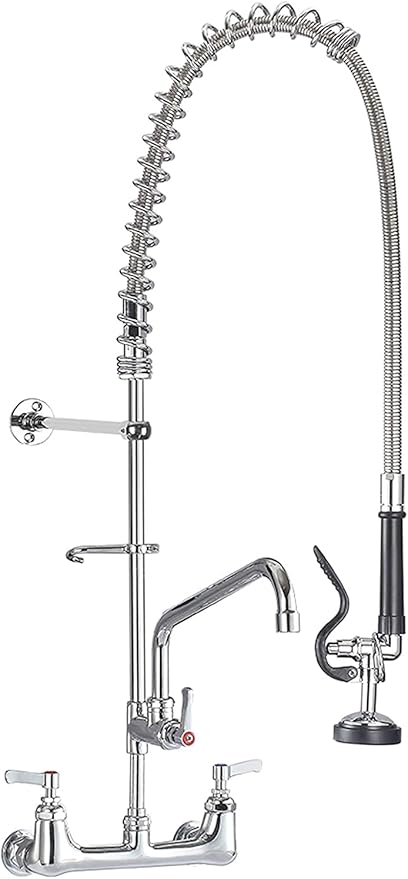 IMLEZON Commercial Faucet, Wall Mount Sink Faucet 8 Inch Center 47 Inch Commercial Kitchen Faucet with Pre-Rinse Sprayer and 12 Inch Swivel Spout