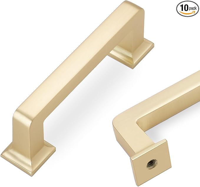 COTYKILEY 10 Pack 3 Inch(76mm) Brushed Brass Cabinet Handles Gold Kitchen Cabinet Pulls Cabinet Door Handles Kitchen Cabinet Hardware Cupboard Drawer Pulls Dresser Handles