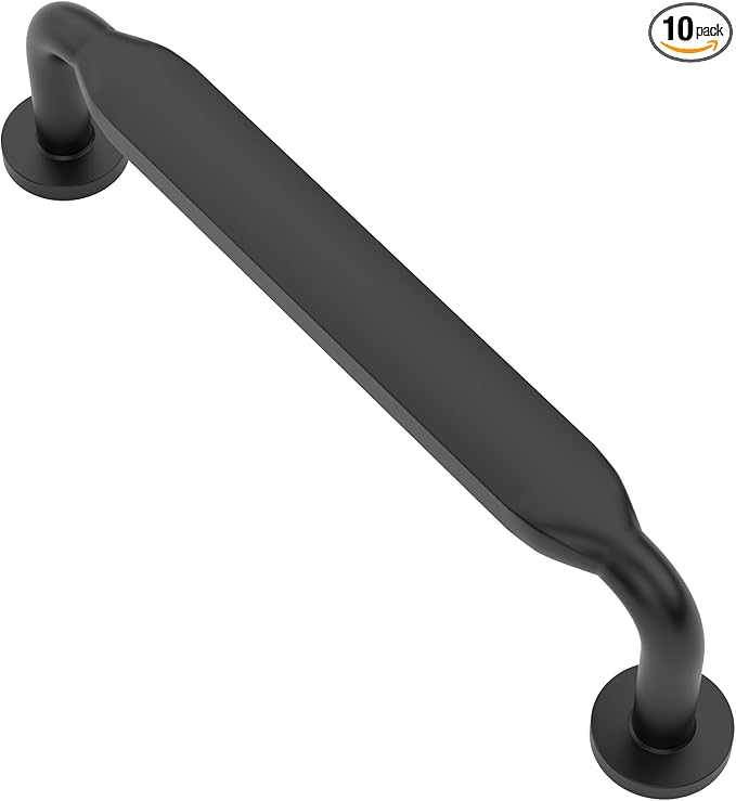 Alzassbg 10 Pack Matt Black Cabinet Handles, 3-3/4 Inch(96mm) Hole Centers Arch Modern Cabinet Pulls Kitchen Cabinets Hardware for Cabinets and Drawers AL3503MB