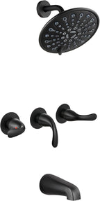 gotonovo 3 Handle Tub Shower Faucet Set, Bathtub Shower Fixture,Bathroom Tub and Shower Faucet Combo Shower System Complete Tub and Shower Trim Kit with 6 Settings Showerhead Matte Black