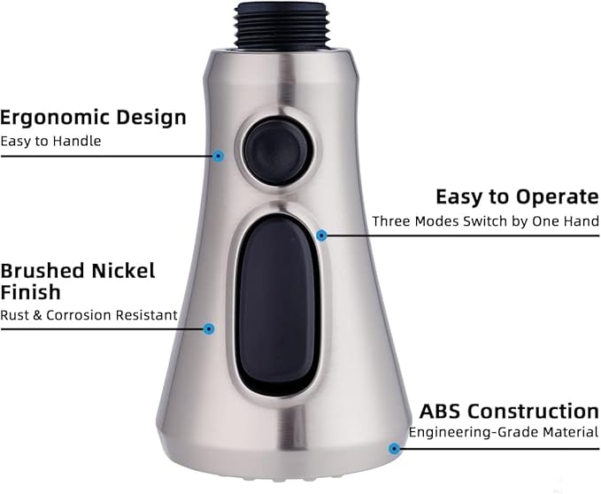 Hibbent Pull Down Spray Head for Kitchen Faucet, NSF/ANSI/CAN 61 & CUPC Certified 3-Function Spray Nozzle, 15 Adapters, Sink Faucet Head Replacement Compatible with Moen, Delta, Kohler, Brushed Nickel